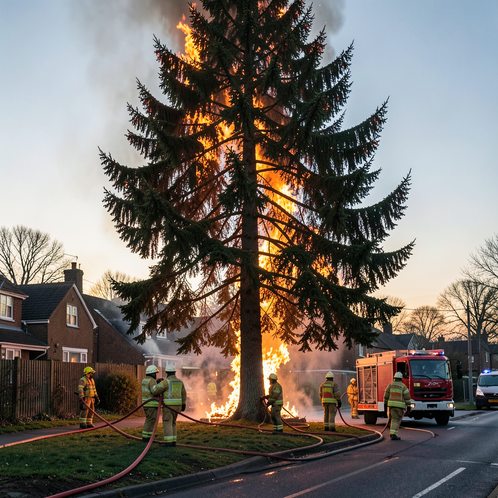 Large conifer fire near Folly Hall Road, Wibsey, extinguished by crews